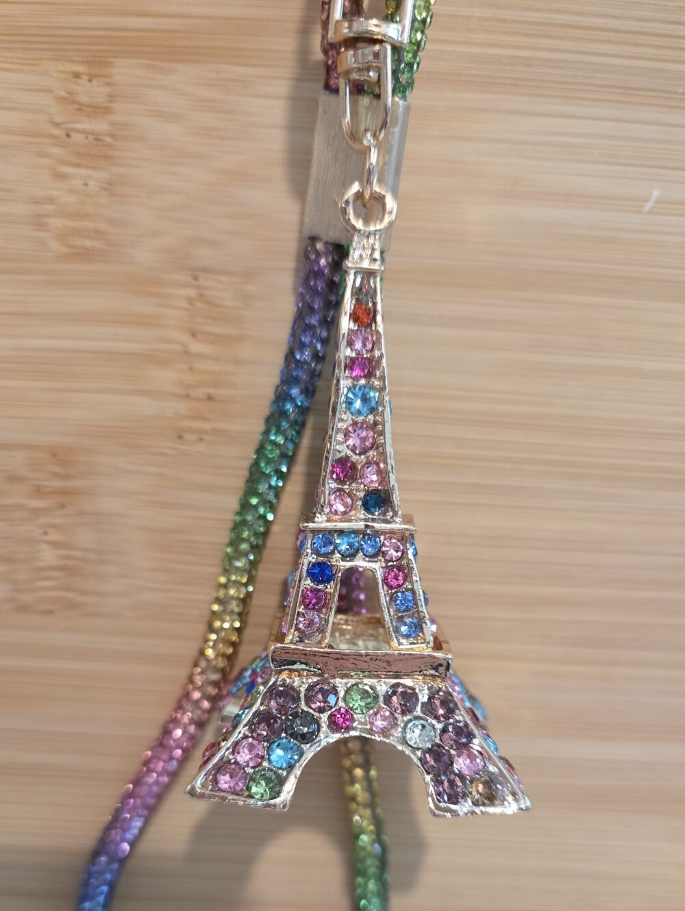 Crystal Rhinestone Eiffel Tower Keychain Rainbow Bag Charm Luxury Bling Keyring